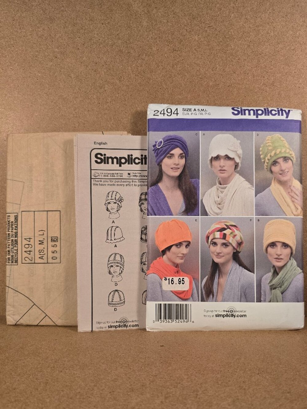 SEWING PATTERN Simplicity 2494 Misses Fleece Hats in three sizes NWT